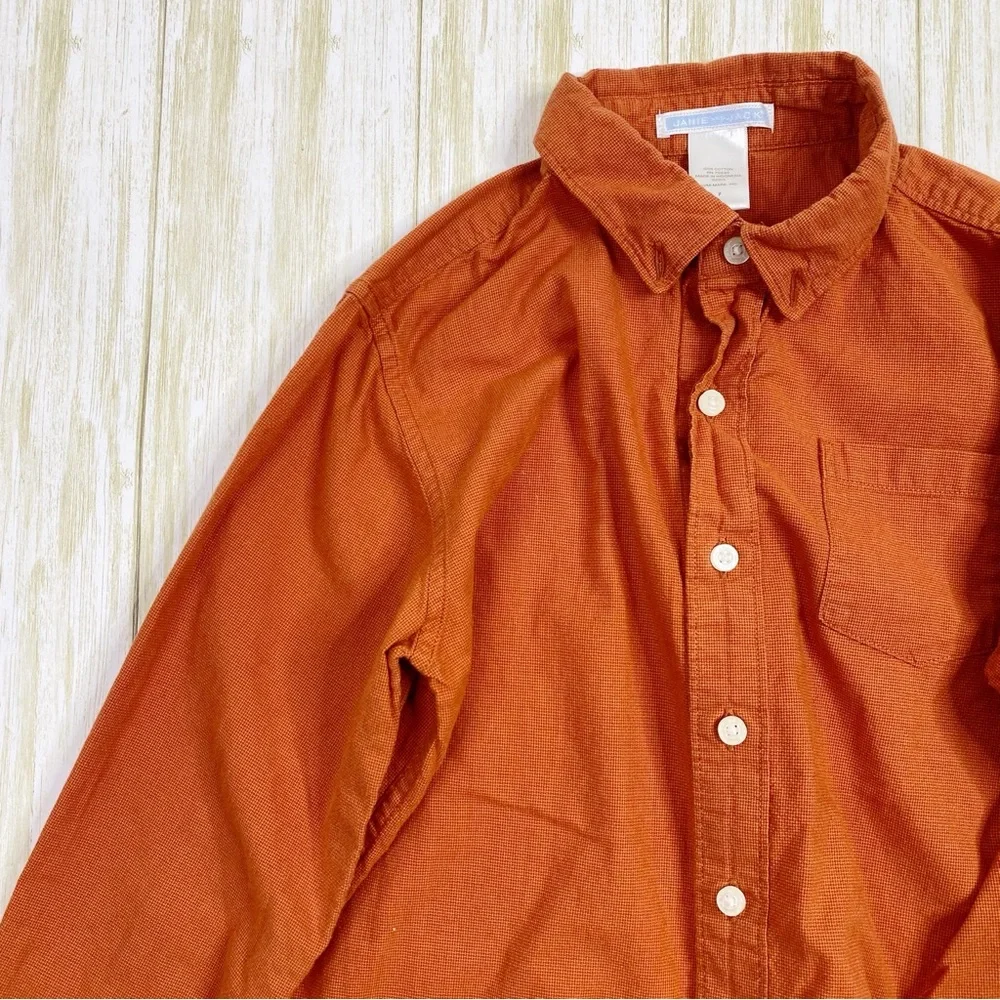 Janie & Jack Orange Plaid Long Sleeve Button Down Shirt